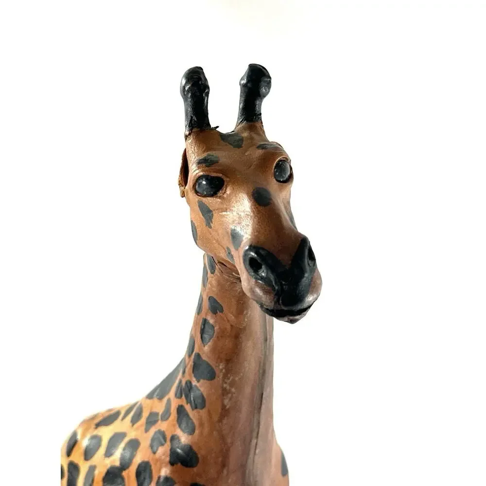 Hand Carved Leather Giraffe Figurine 15” African Safari Animal Sculpture Kenya